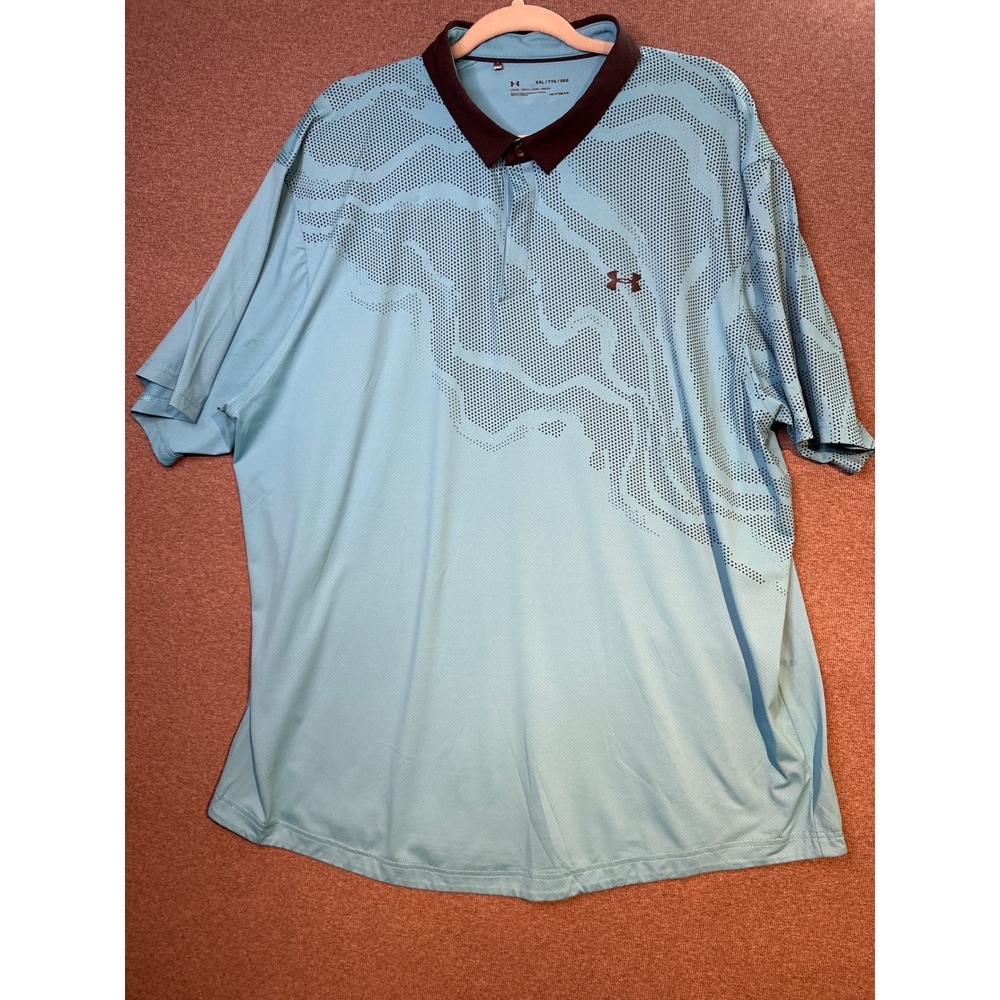 Under Armour Mens XXL HeatGear Iso-Chill Polo Shirt Blue‎ Topographic Dot Print